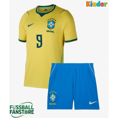 Brasilien Matheus Cunha #9 Replik Heimtrikot Kinder WM 2026 Kurzarm (+ Kurze Hosen)
